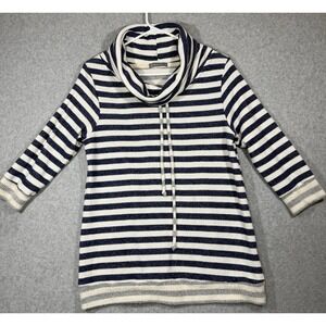 Loveappella Sweatshirt Women's Size Small Navy Stripe Funnel Neck‎ French Terry